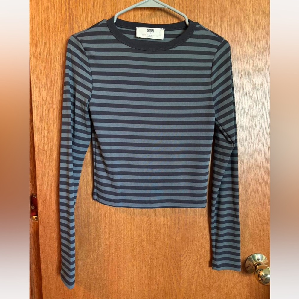 Stradivarius Navy Striped Long Sleeve Top